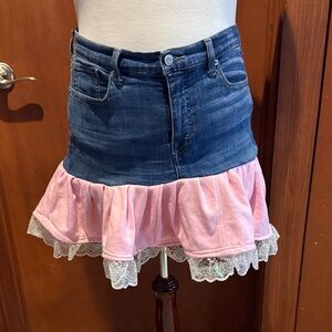 Denim and Pink Ruffle Skirt